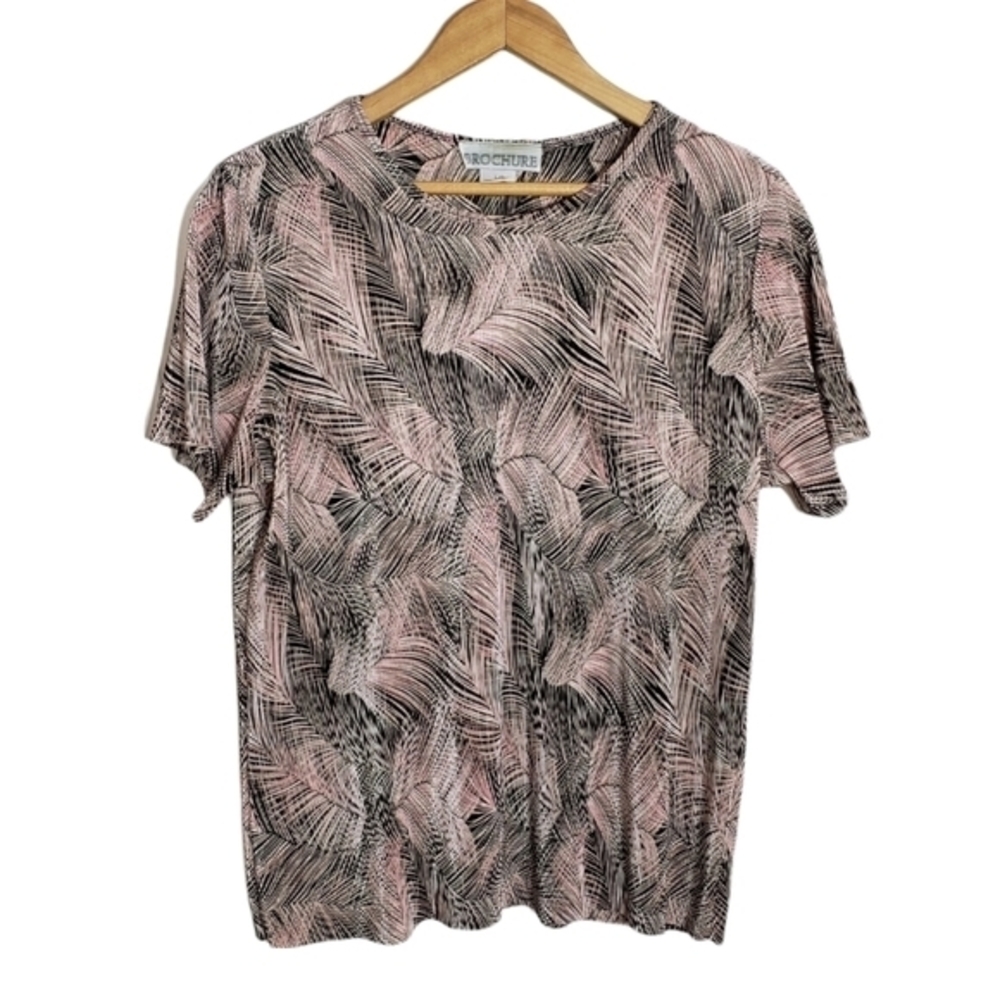 VINTAGE 90s Pink Black Tropical Print Accordion style top L